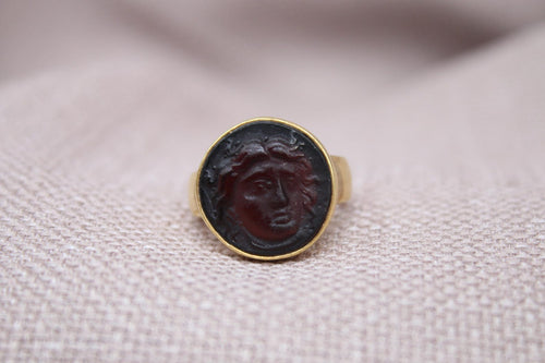 Apollo Intaglio Ring Gold Plated Sterling Silver Mythology Statement Ring