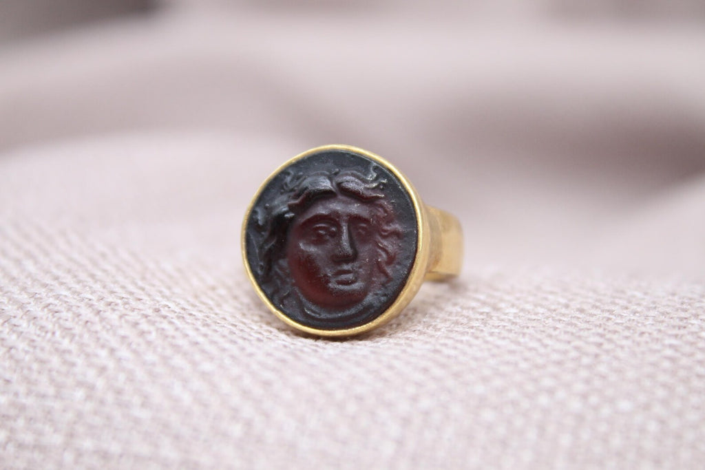 Apollo Intaglio Ring Gold Plated Sterling Silver Mythology Statement Ring