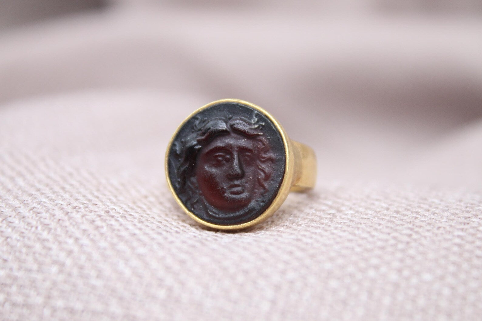 Apollo Intaglio Ring Gold Plated Sterling Silver Mythology Statement Ring