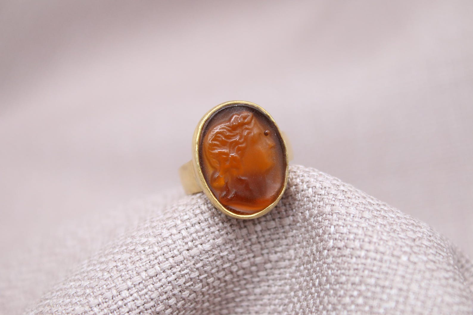 Roman Intaglio Glass Ring Gold Plated Sterling Silver Statement Ring