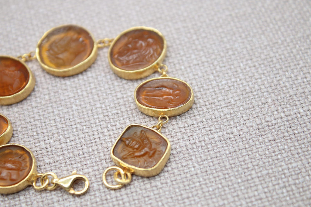 Roman Intaglio Bracelet Gold Plated Sterling Silver Mythology Bracelet