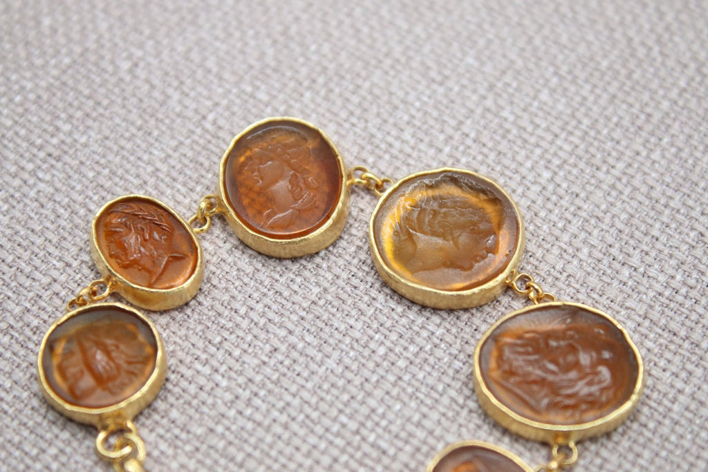 Roman Intaglio Bracelet Gold Plated Sterling Silver Mythology Bracelet