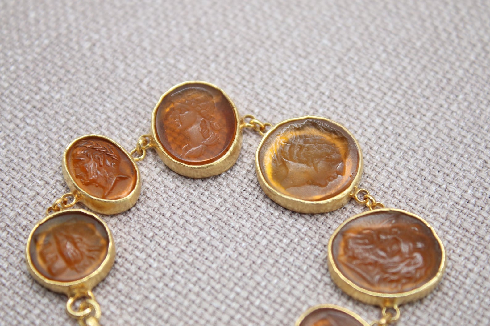 Roman Intaglio Bracelet Gold Plated Sterling Silver Mythology Bracelet