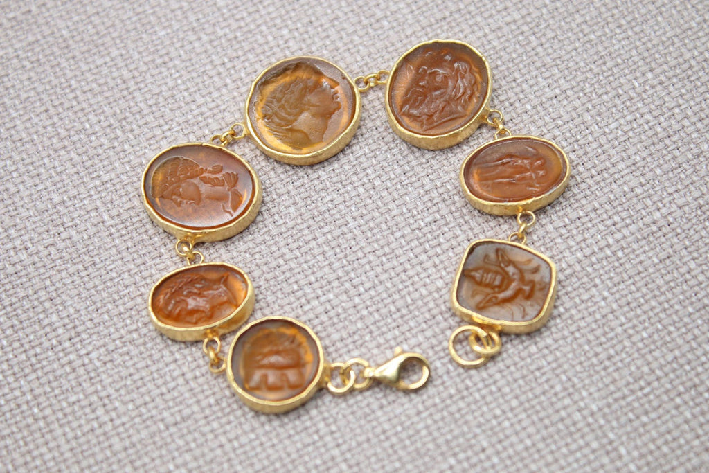 Roman Intaglio Bracelet Gold Plated Sterling Silver Mythology Bracelet
