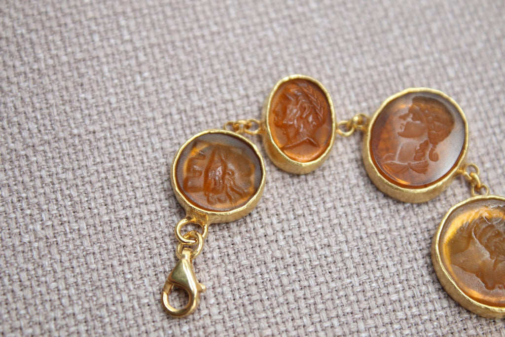 Roman Intaglio Bracelet Gold Plated Sterling Silver Mythology Bracelet