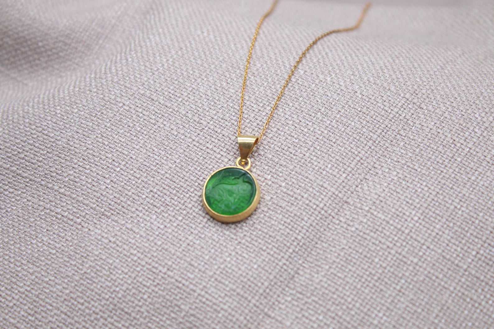Capricorn Intaglio Necklace Gold Plated Sterling Silver Zodiac Pendant,chain length 45 cm