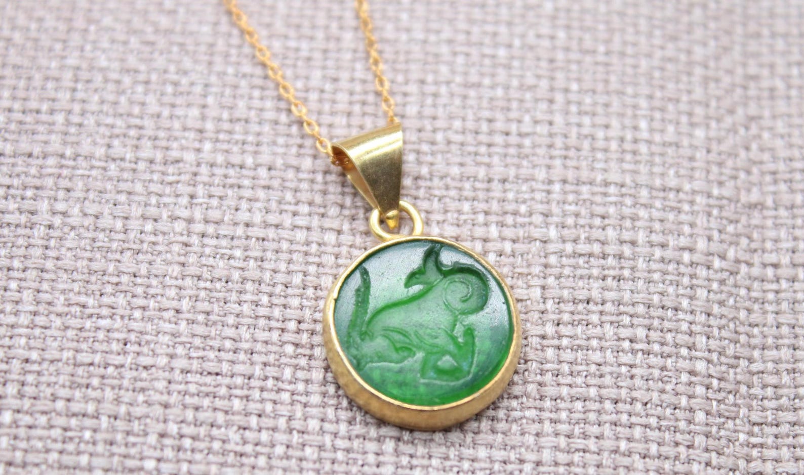 Capricorn Intaglio Necklace Gold Plated Sterling Silver Zodiac Pendant,chain length 45 cm