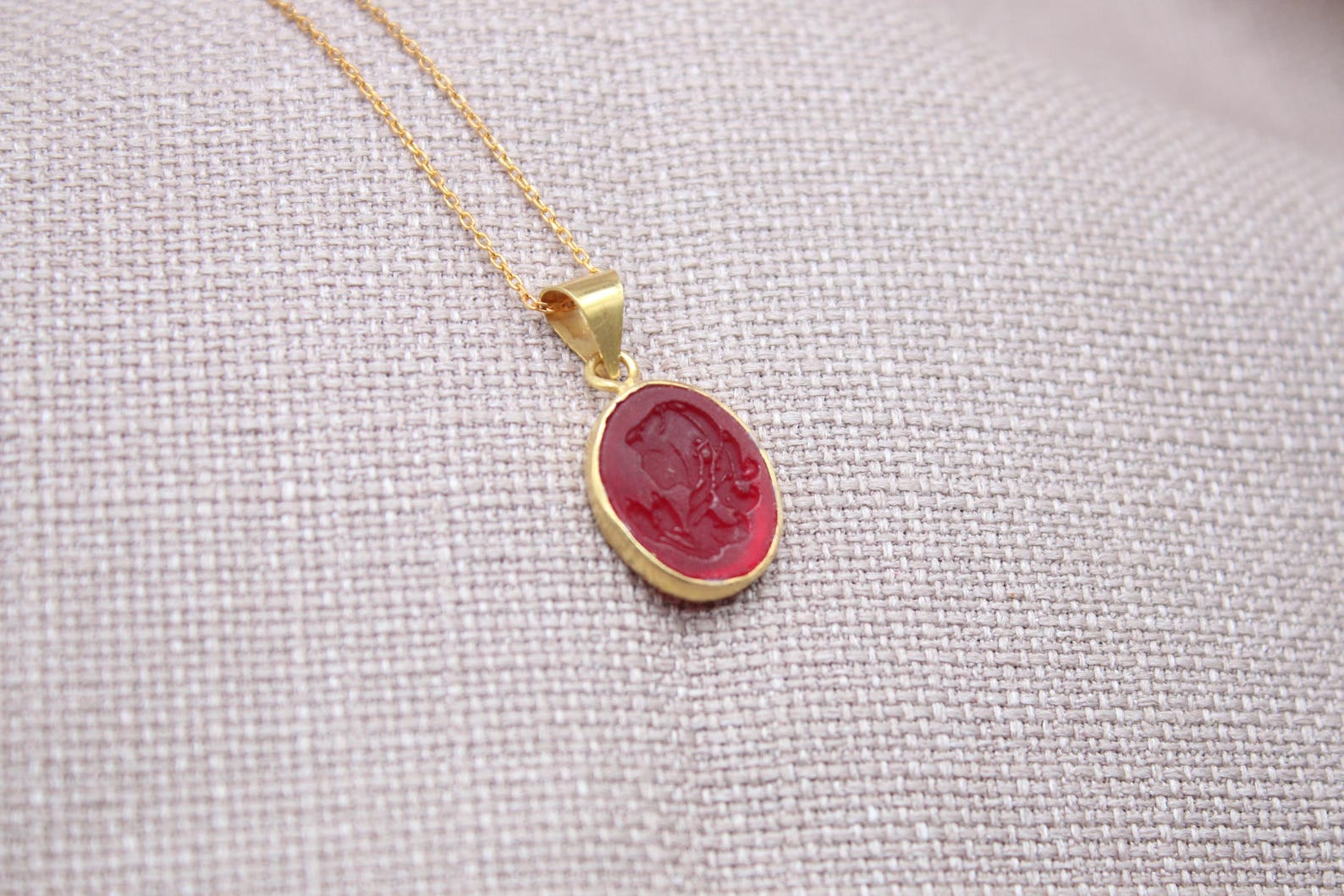 Virgo Intaglio Necklace Gold Plated Sterling Silver Zodiac Pendant