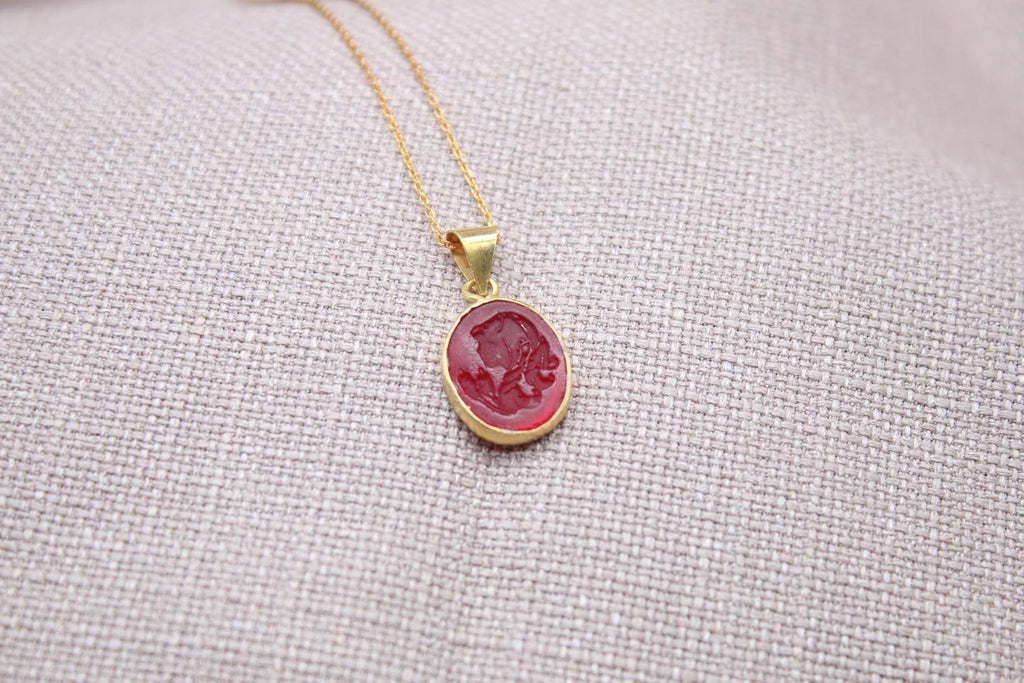 Virgo Intaglio Necklace Gold Plated Sterling Silver Zodiac Pendant