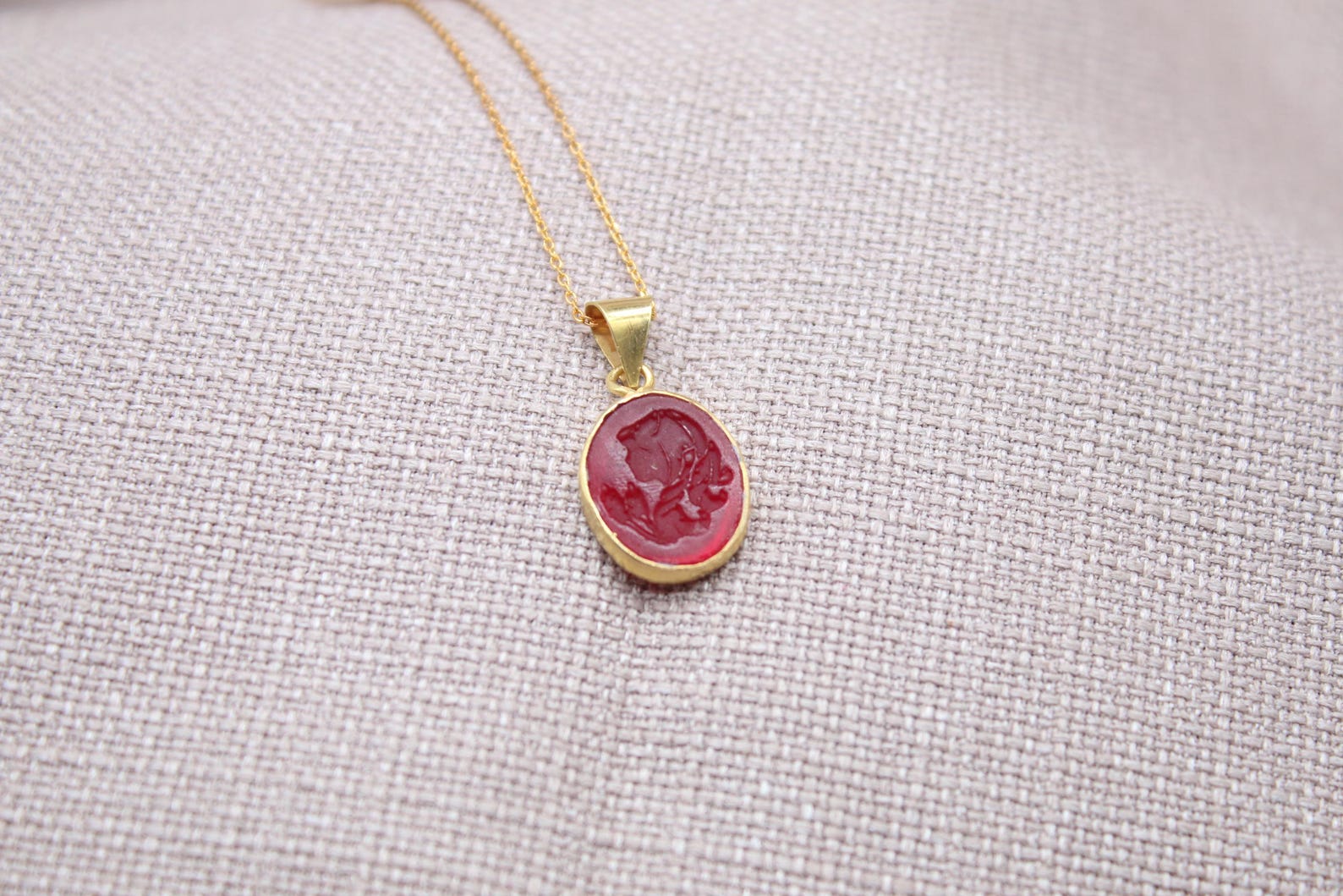 Virgo Intaglio Necklace Gold Plated Sterling Silver Zodiac Pendant