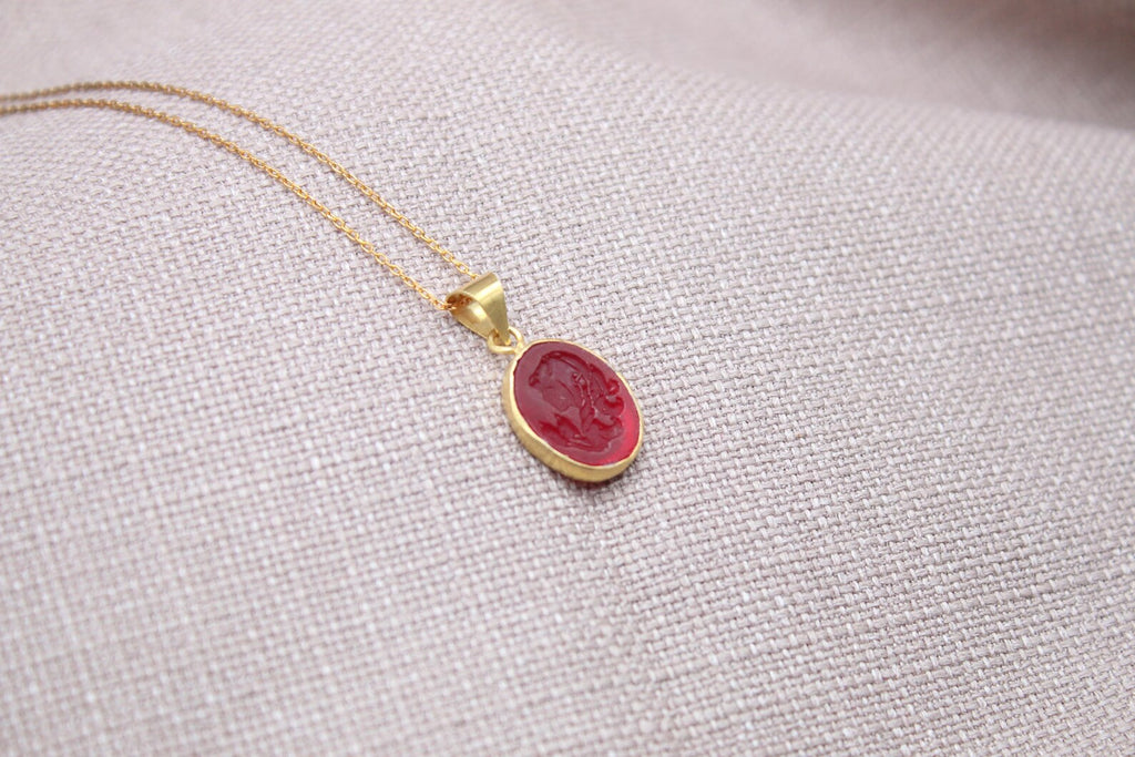 Virgo Intaglio Necklace Gold Plated Sterling Silver Zodiac Pendant