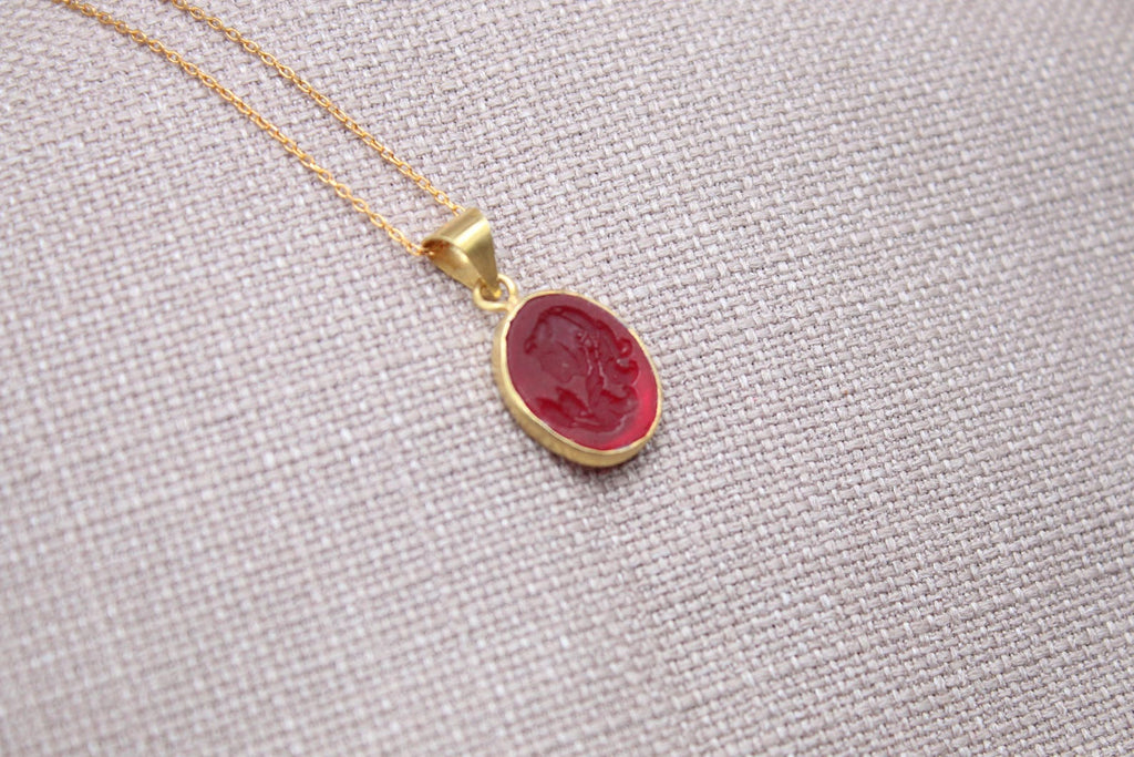 Virgo Intaglio Necklace Gold Plated Sterling Silver Zodiac Pendant