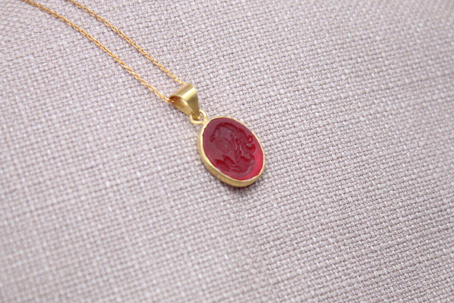 Virgo Intaglio Necklace Gold Plated Sterling Silver Zodiac Pendant