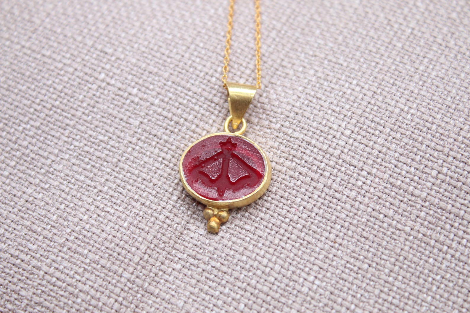 Sagittarius Intaglio Necklace Red Glass Gold Plated Sterling Silver Necklace
