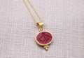 Sagittarius Intaglio Necklace Red Glass Gold Plated Sterling Silver Necklace
