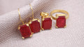 Ruby Jewelry Set Gold Plated Sterling Silver Necklace Ring Earrings