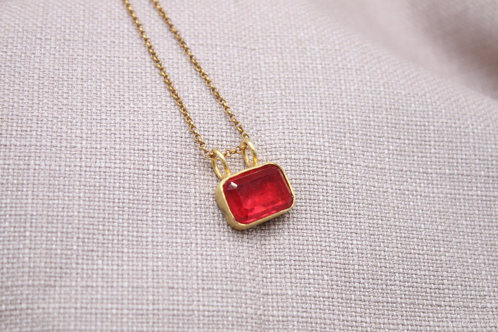 Ruby Red Gemstone Necklace Gold Plated Sterling Silver Pendant Necklace