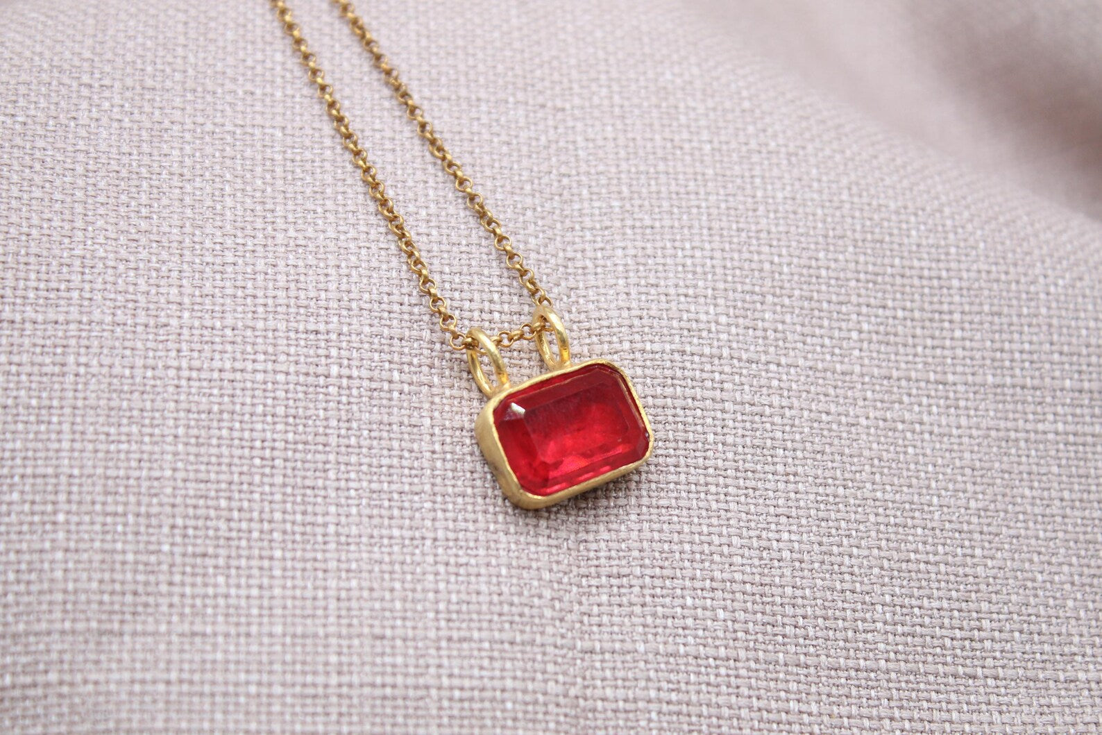 Ruby Red Gemstone Necklace Gold Plated Sterling Silver Pendant Necklace