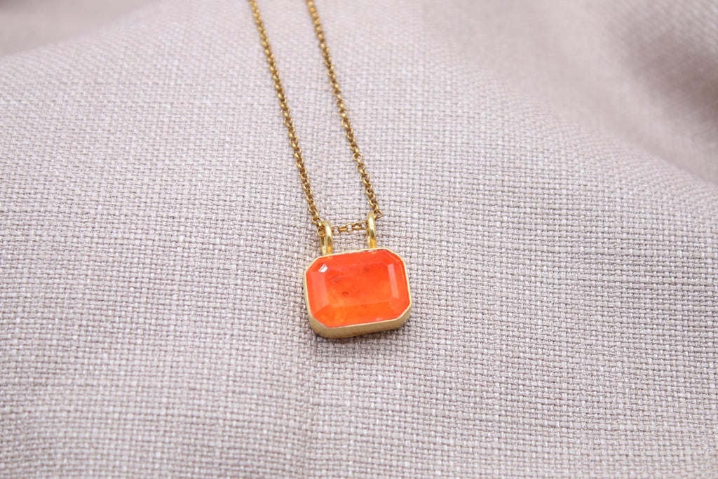 Carnelian Gemstone Necklace Gold Plated Sterling Silver Pendant Necklace