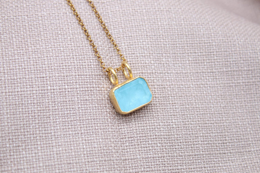 Aquamarine Gemstone Necklace Gold Plated Sterling Silver Pendant Necklace