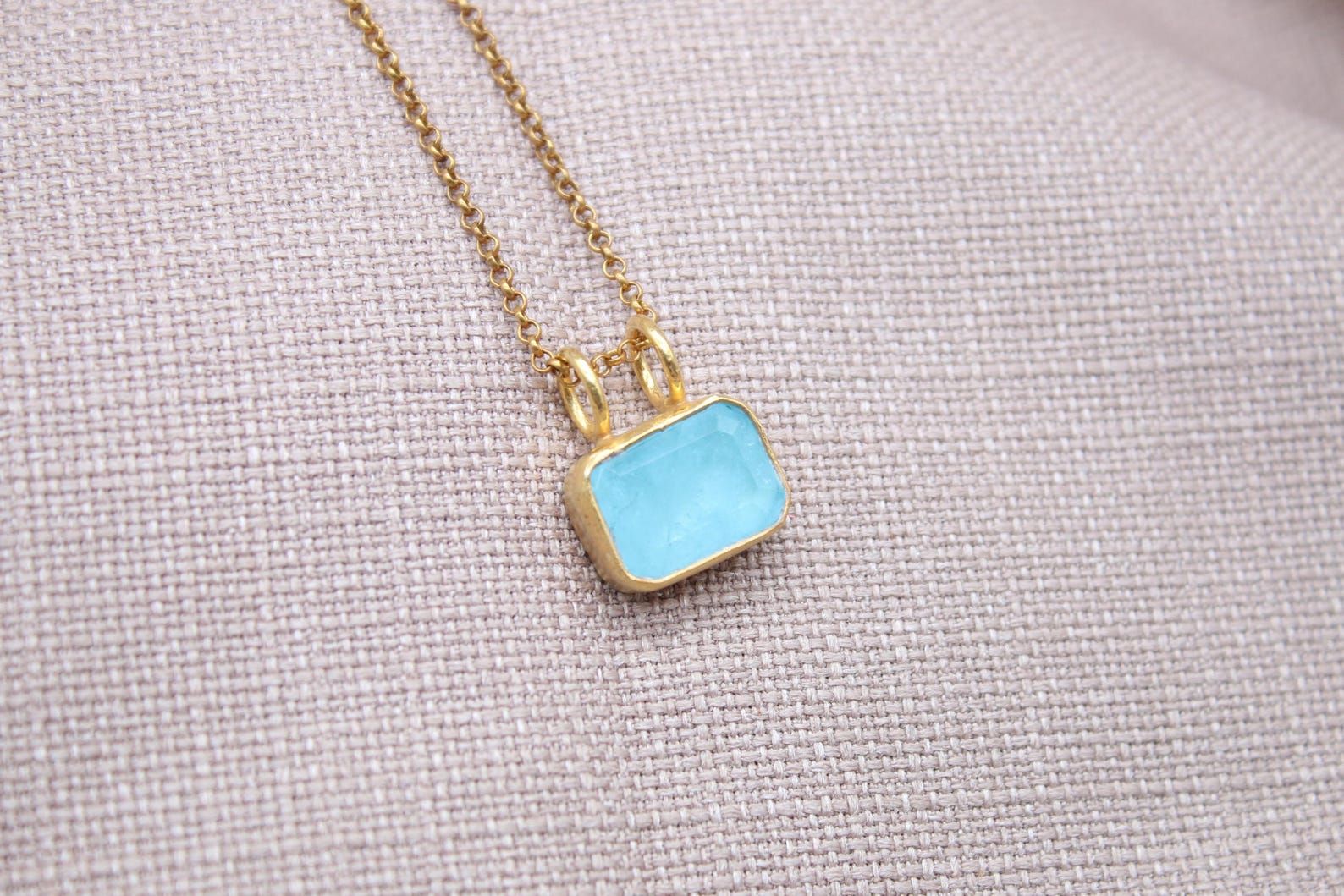 Aquamarine Gemstone Necklace Gold Plated Sterling Silver Pendant Necklace
