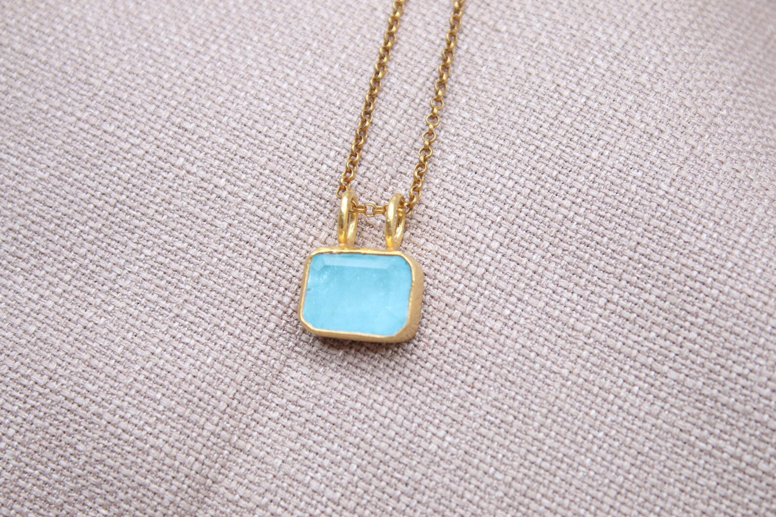 Aquamarine Gemstone Necklace Gold Plated Sterling Silver Pendant Necklace