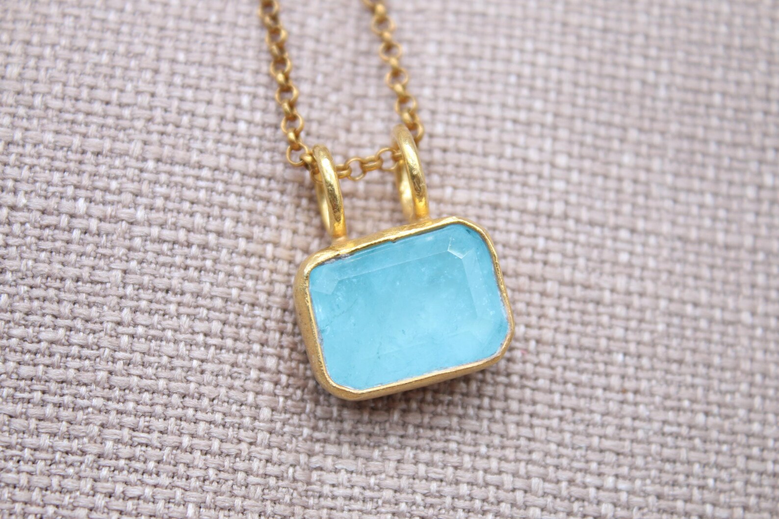 Aquamarine Gemstone Necklace Gold Plated Sterling Silver Pendant Necklace