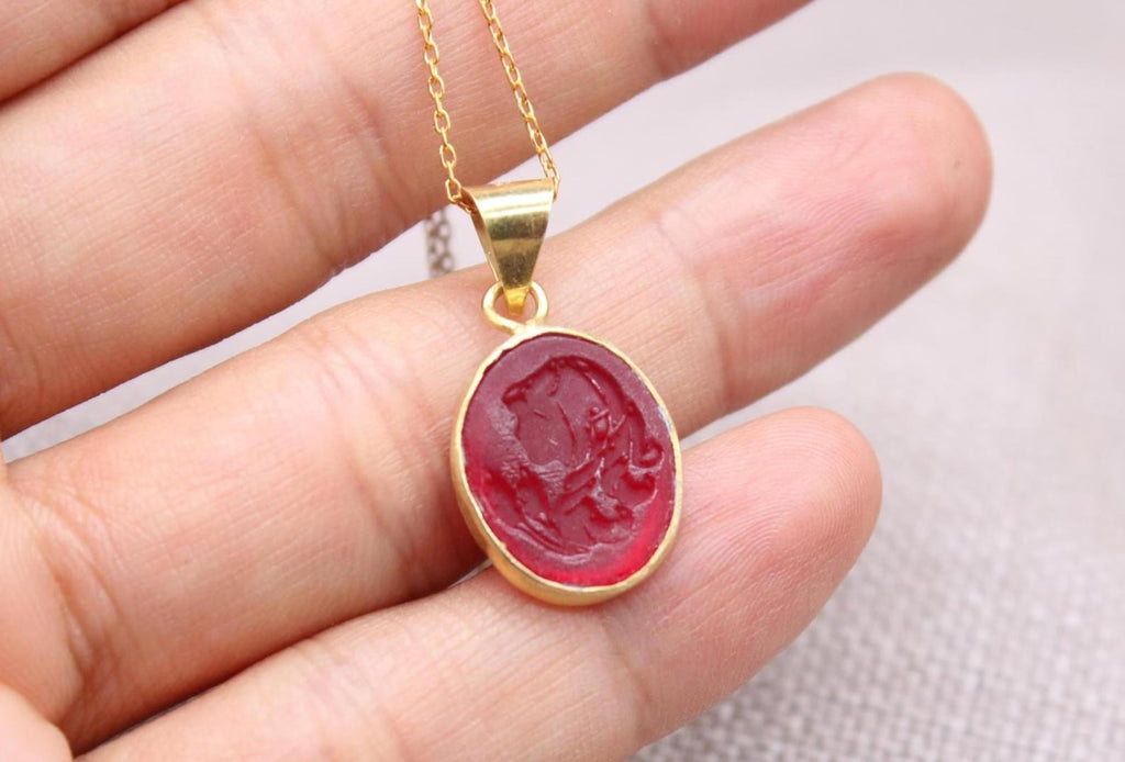 Virgo Intaglio Necklace Gold Plated Sterling Silver Zodiac Pendant