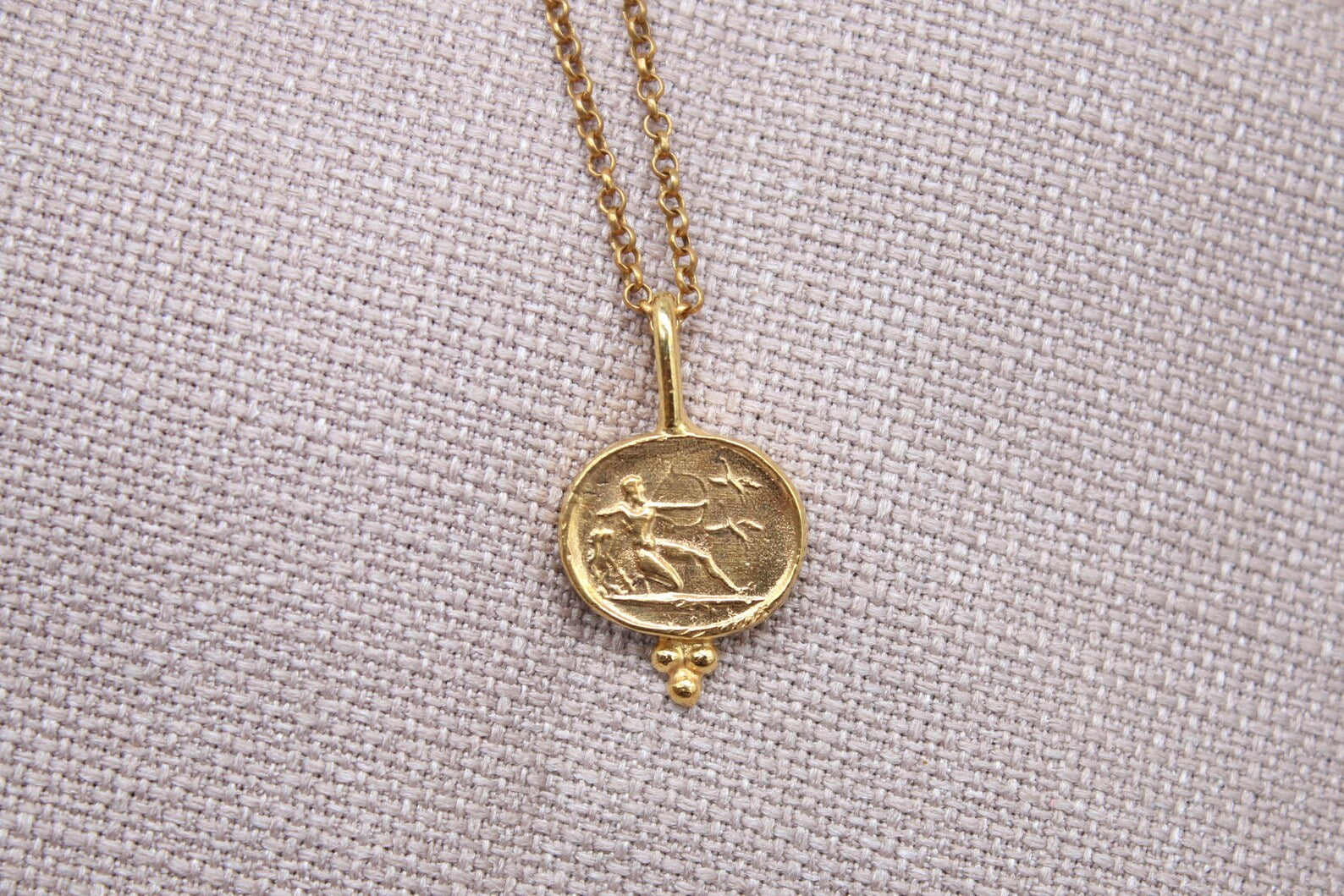 Athena Coin Necklace Gold Plated Sterling Silver Ancient Greek Pendant