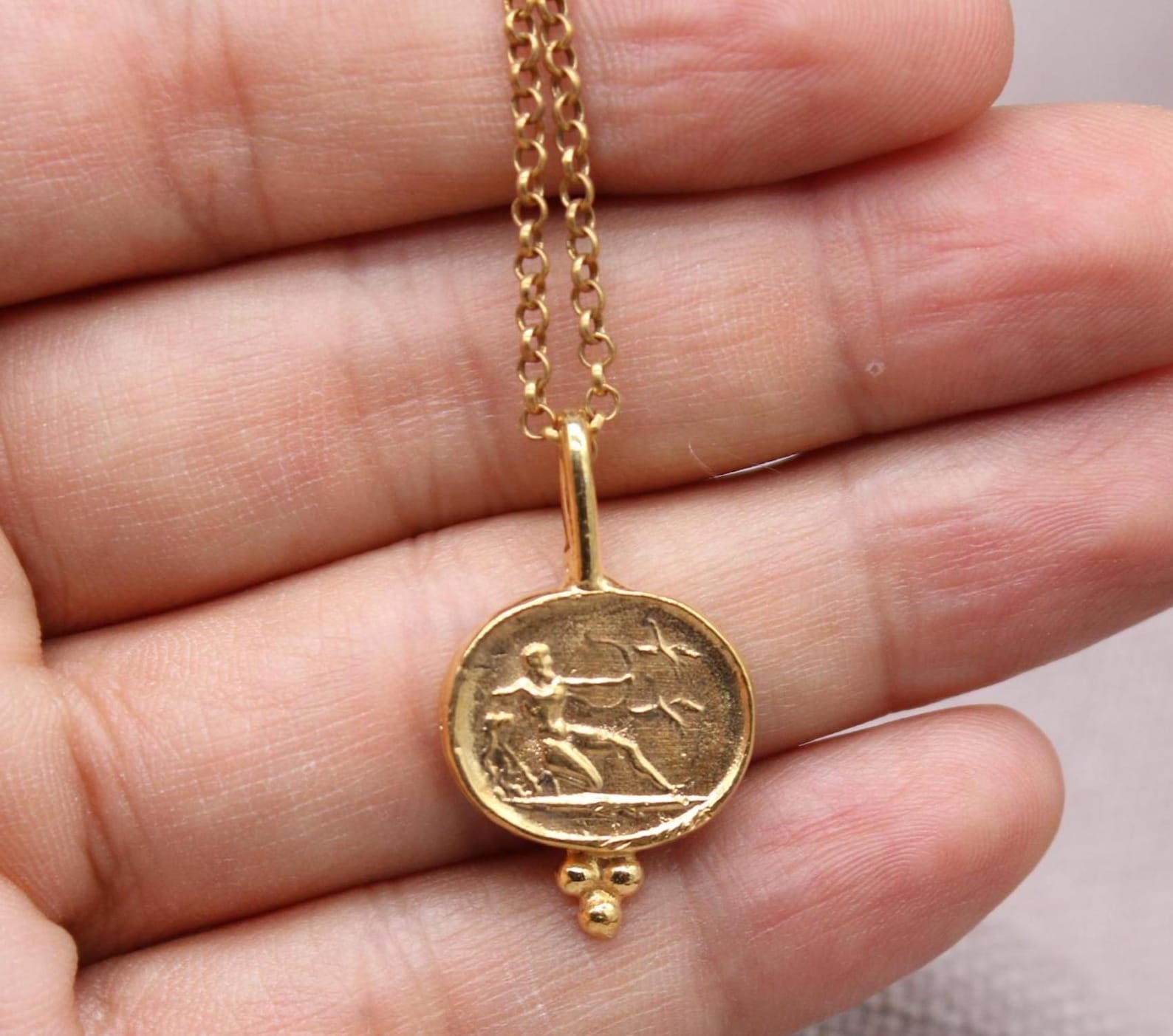 Athena Coin Necklace Gold Plated Sterling Silver Ancient Greek Pendant