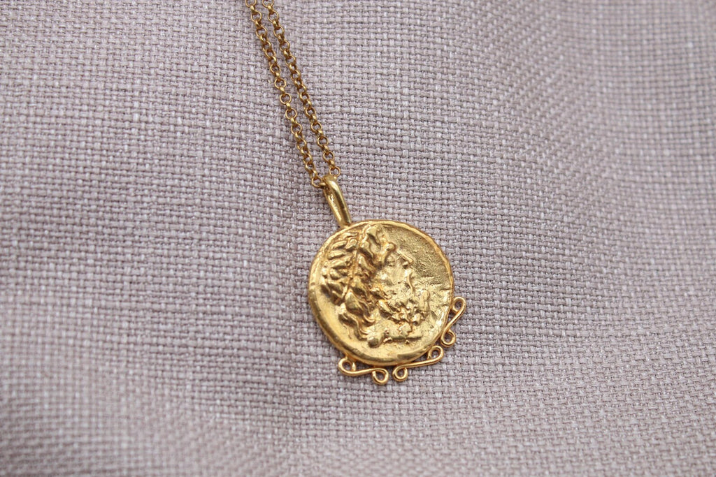 Zeus Coin Necklace Gold Plated Sterling Silver Ancient Greek Pendant