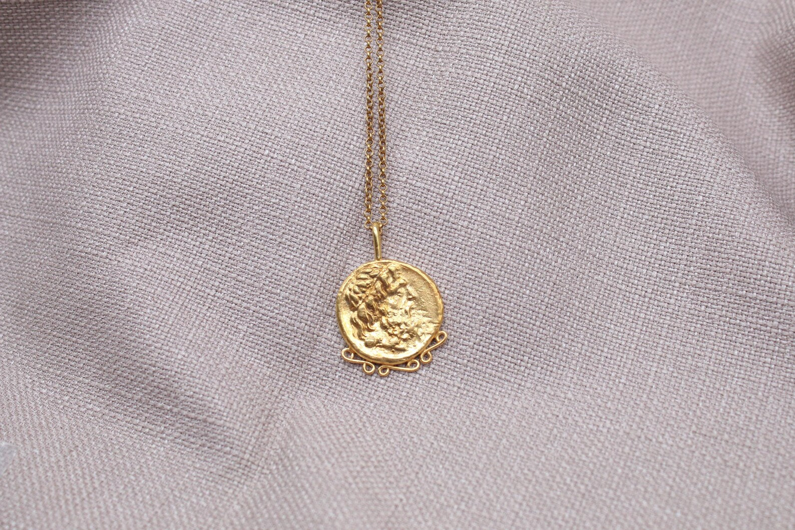 Zeus Coin Necklace Gold Plated Sterling Silver Ancient Greek Pendant