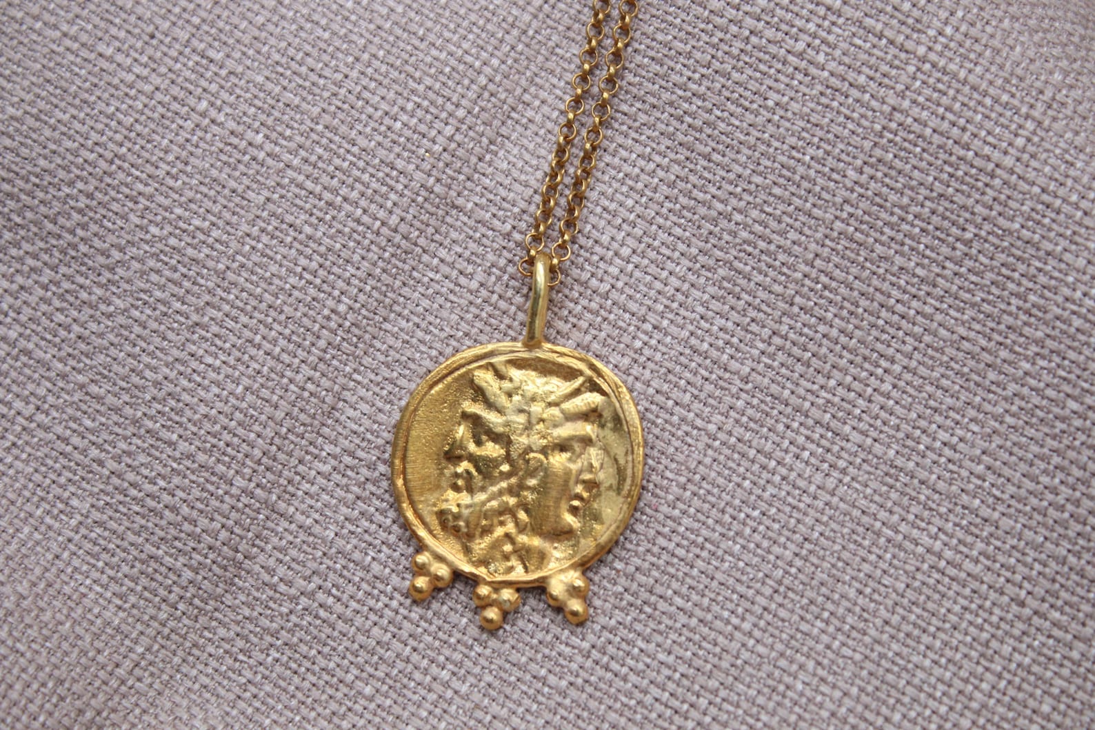 Janus Coin Necklace Gold Plated Sterling Silver Roman Mythology Pendant
