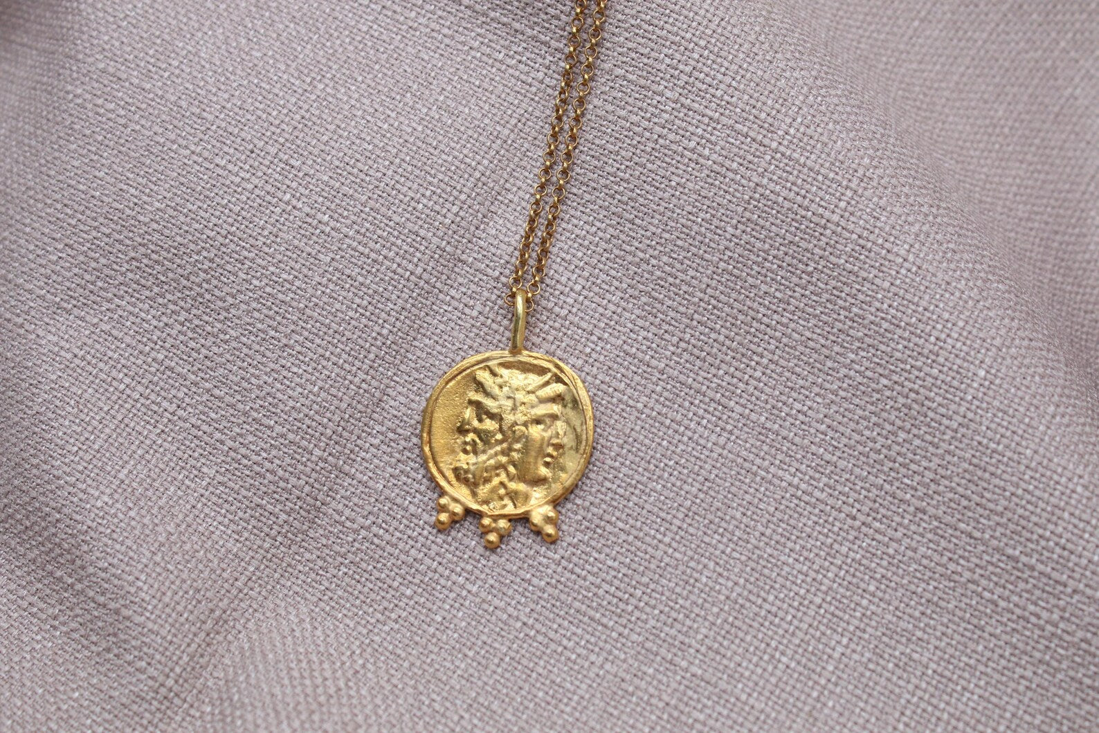 Janus Coin Necklace Gold Plated Sterling Silver Roman Mythology Pendant