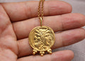 Janus Coin Necklace Gold Plated Sterling Silver Roman Mythology Pendant