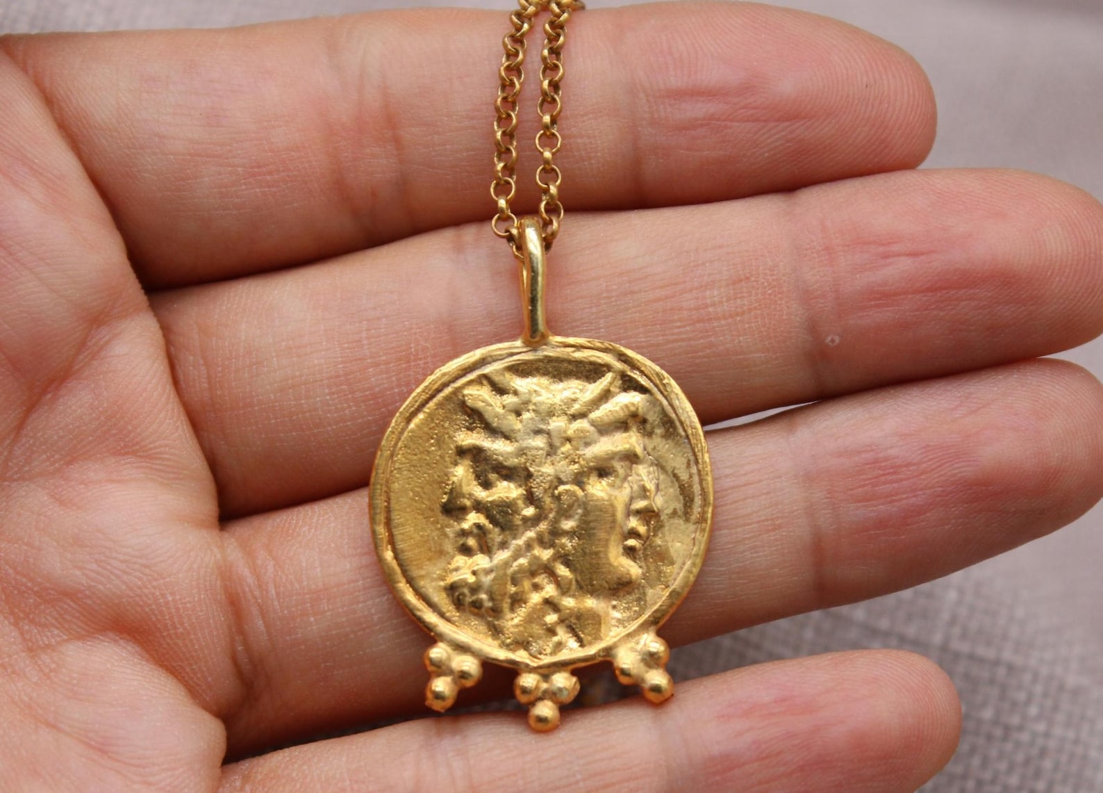 Janus Coin Necklace Gold Plated Sterling Silver Roman Mythology Pendant