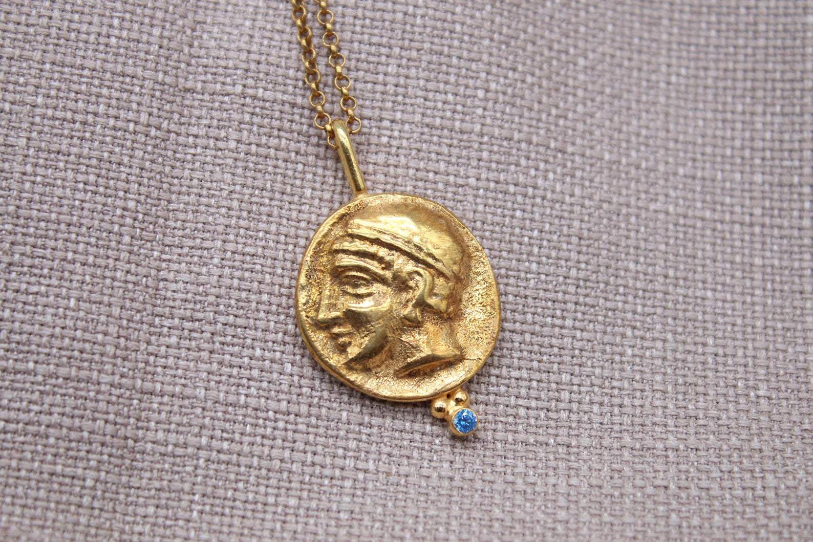 Hermes Coin Necklace Gold Plated Sterling Silver Greek Mythology Pendant