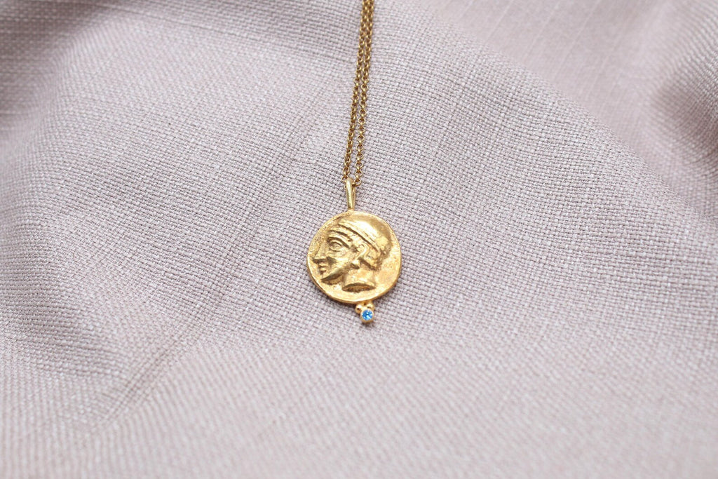 Hermes Coin Necklace Gold Plated Sterling Silver Greek Mythology Pendant