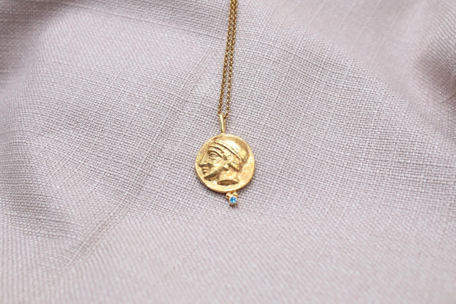Hermes Coin Necklace Gold Plated Sterling Silver Greek Mythology Pendant