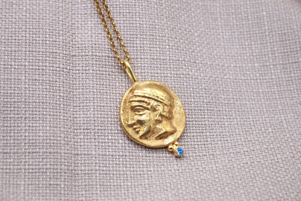 Hermes Coin Necklace Gold Plated Sterling Silver Greek Mythology Pendant