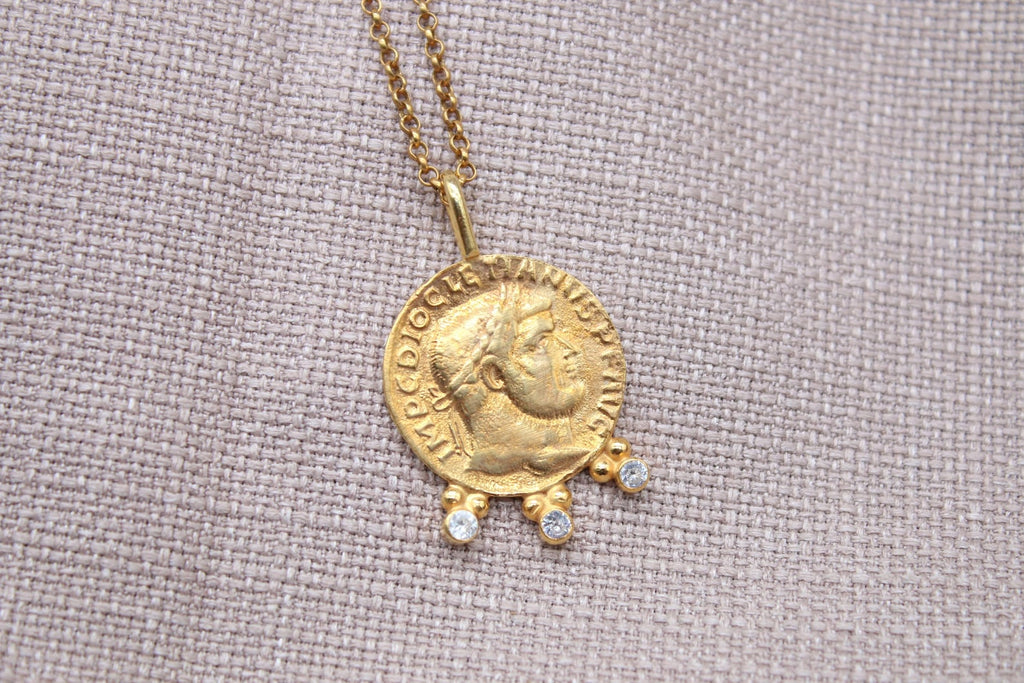 Roman Coin Necklace Gold Plated Sterling Silver Byzantine Necklace