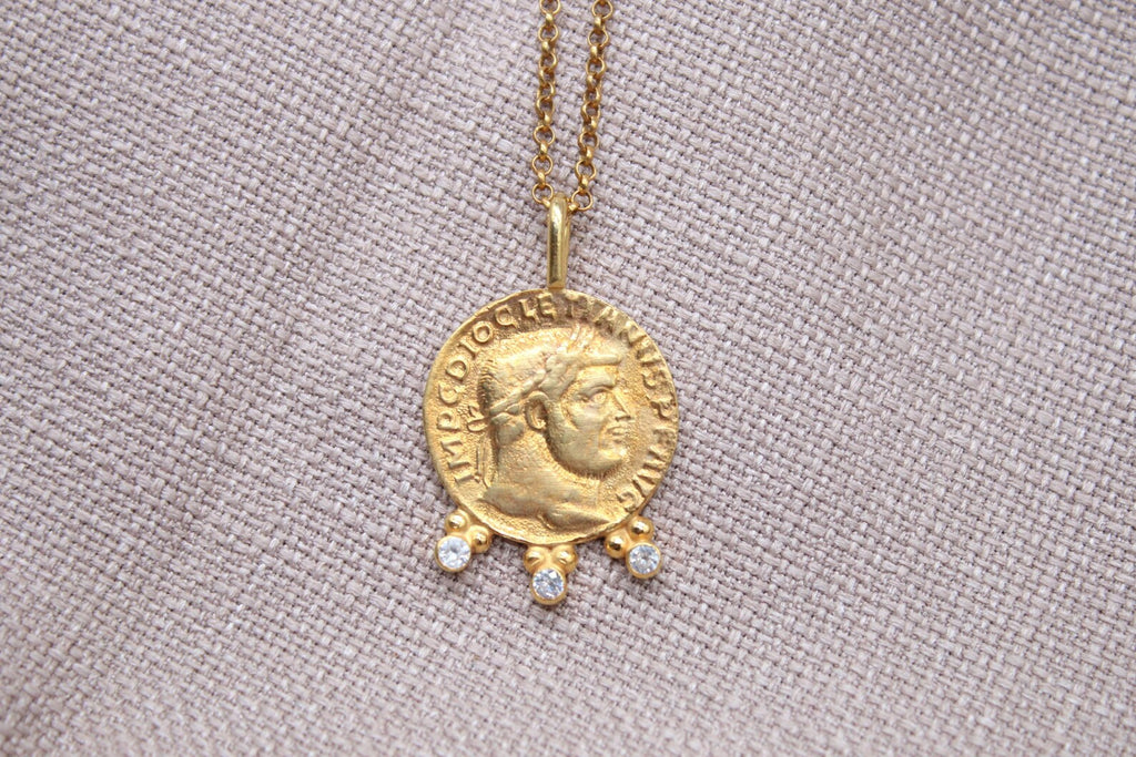 Roman Coin Necklace Gold Plated Sterling Silver Byzantine Necklace