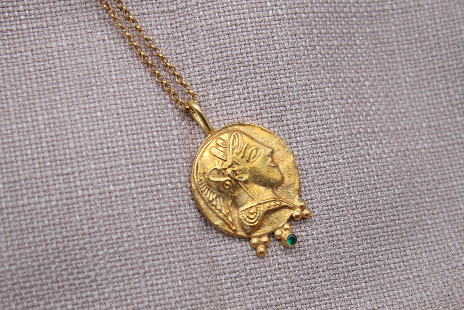 Athena Coin Necklace Gold Plated Sterling Silver Greek Goddess Pendant