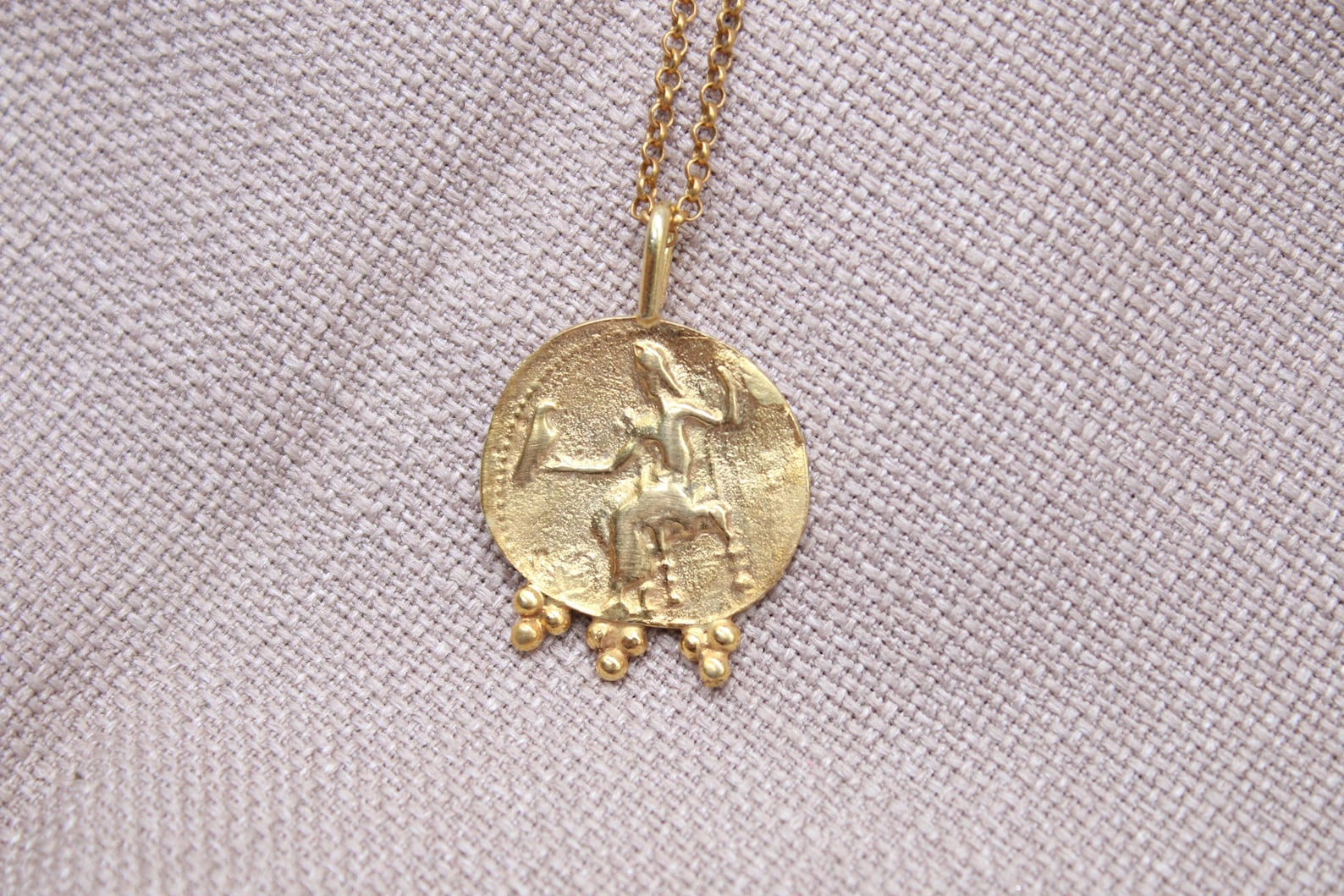 Ancient Coin Necklace Gold Plated Sterling Silver Roman Inspired Pendant