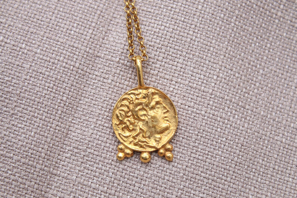 Alexander Coin Necklace Gold Plated Sterling Silver Ancient Medallion Pendant