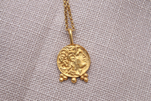 Alexander Coin Necklace Gold Plated Sterling Silver Ancient Medallion Pendant