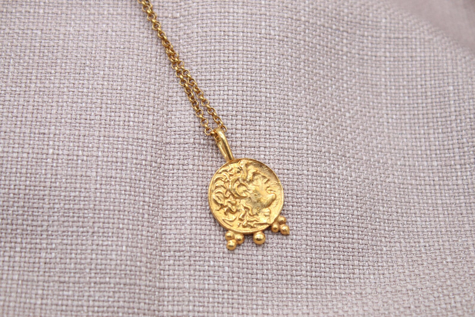 Alexander Coin Necklace Gold Plated Sterling Silver Ancient Medallion Pendant
