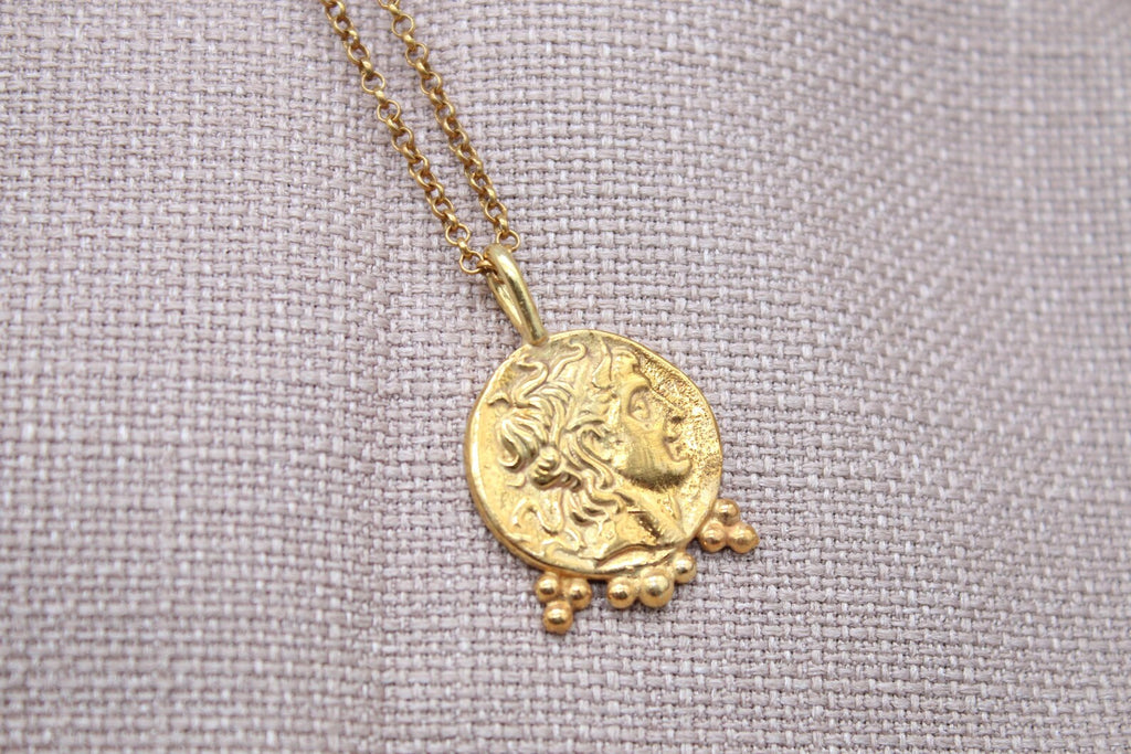Ancient Roman Coin Necklace Gold Plated Sterling Silver Medallion Pendant