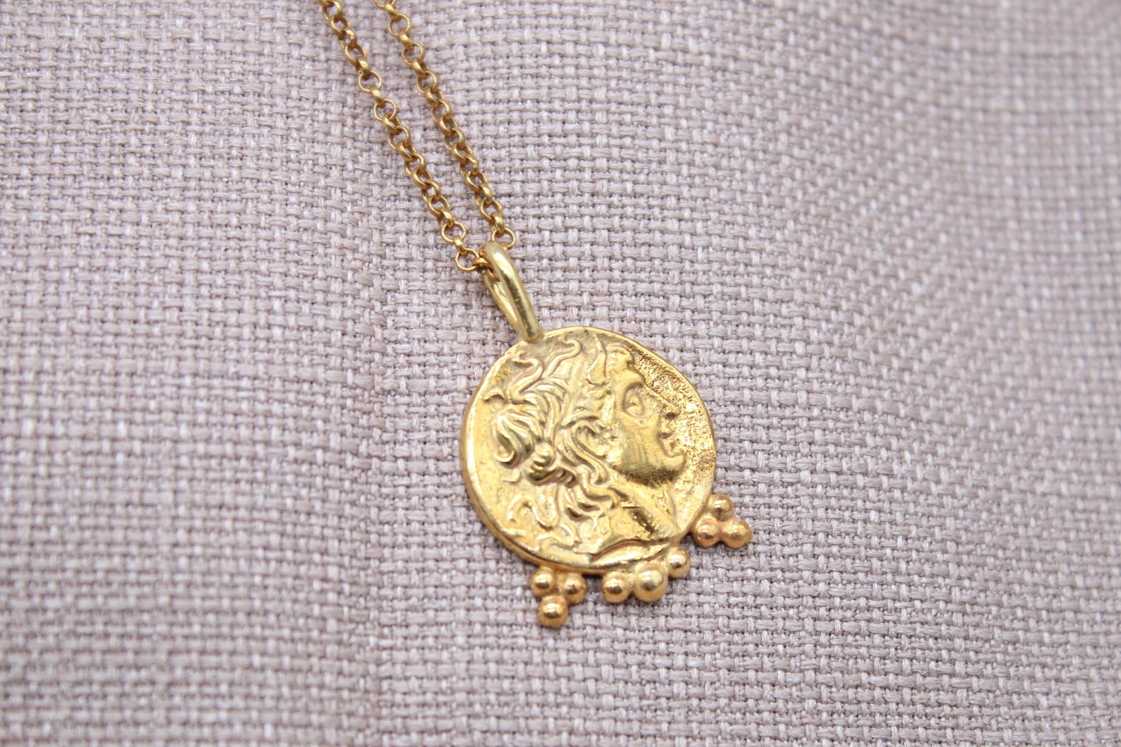Ancient Roman Coin Necklace Gold Plated Sterling Silver Medallion Pendant