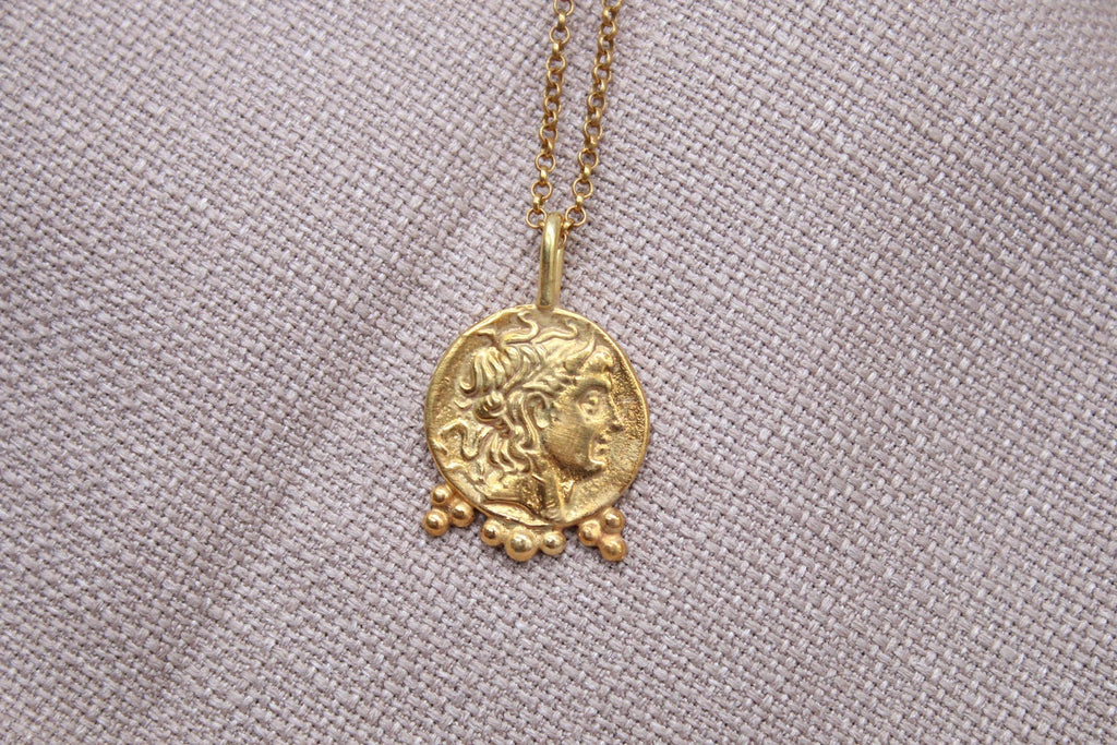 Ancient Roman Coin Necklace Gold Plated Sterling Silver Medallion Pendant